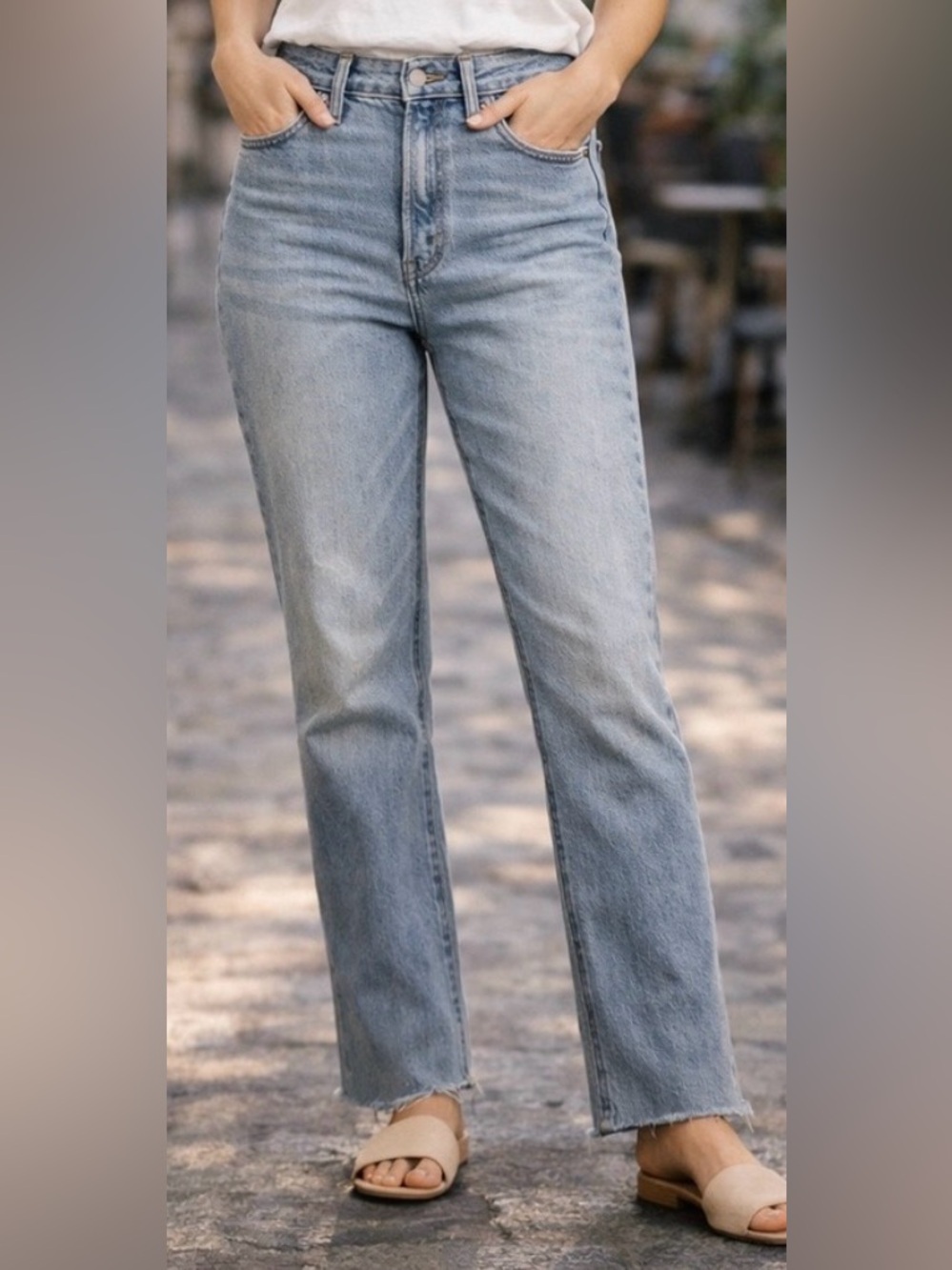Madewell Stovepipe Jeans Size 28 Light Wash High Rise Straight Leg Raw Hem